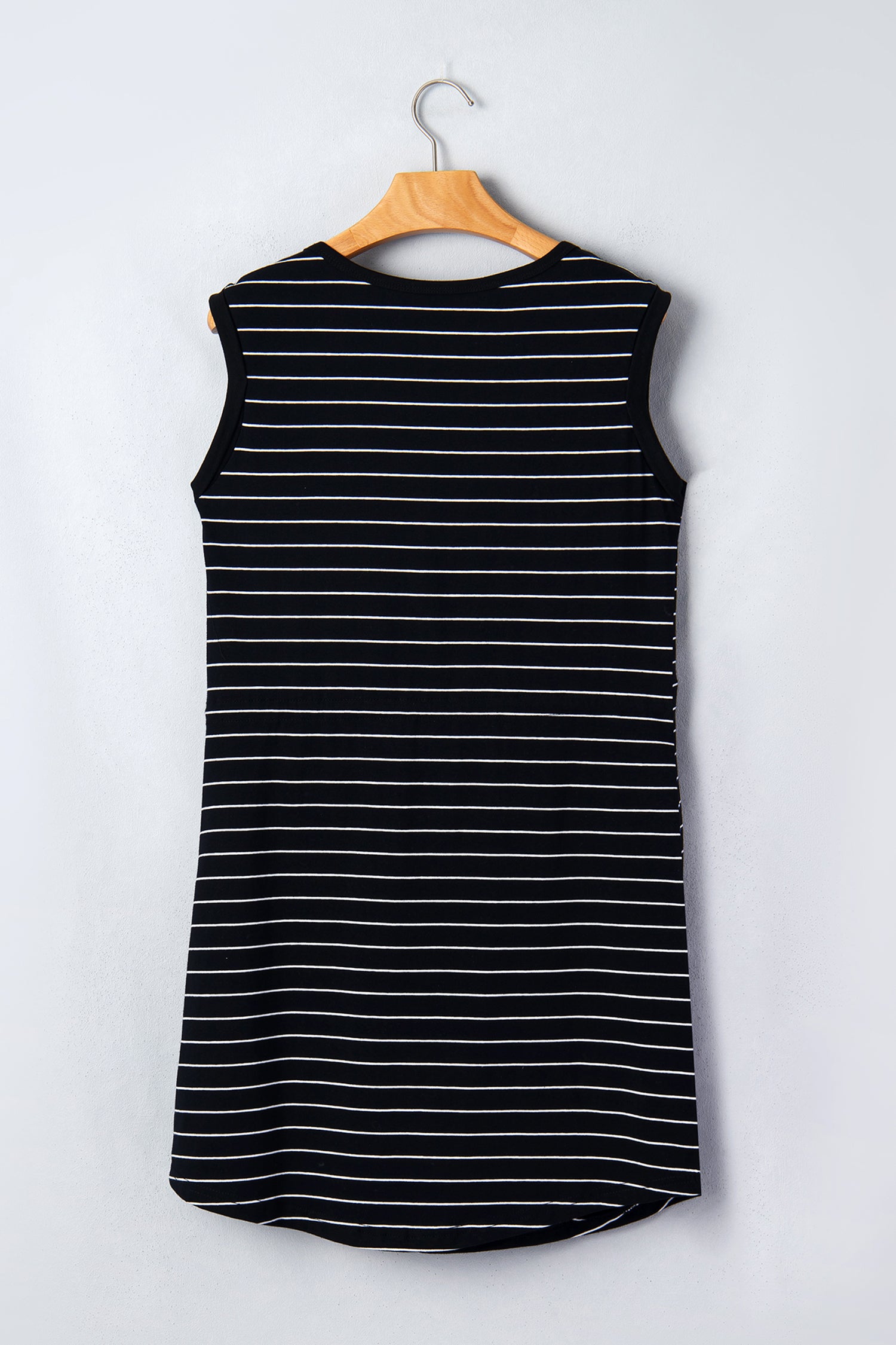 Black Stripe Drawstring Tunic Tank Mini Dress with Pockets