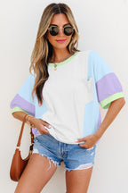 Color Block Patchwork Half Sleeve Oversized T Shirt