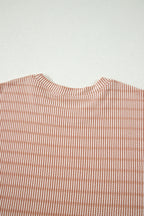Striped Raised Rib Loose Tee Drawstring Elastic Waist 2pcs Short Set