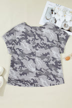Grey Plus Size Camo Print Casual T Shirt