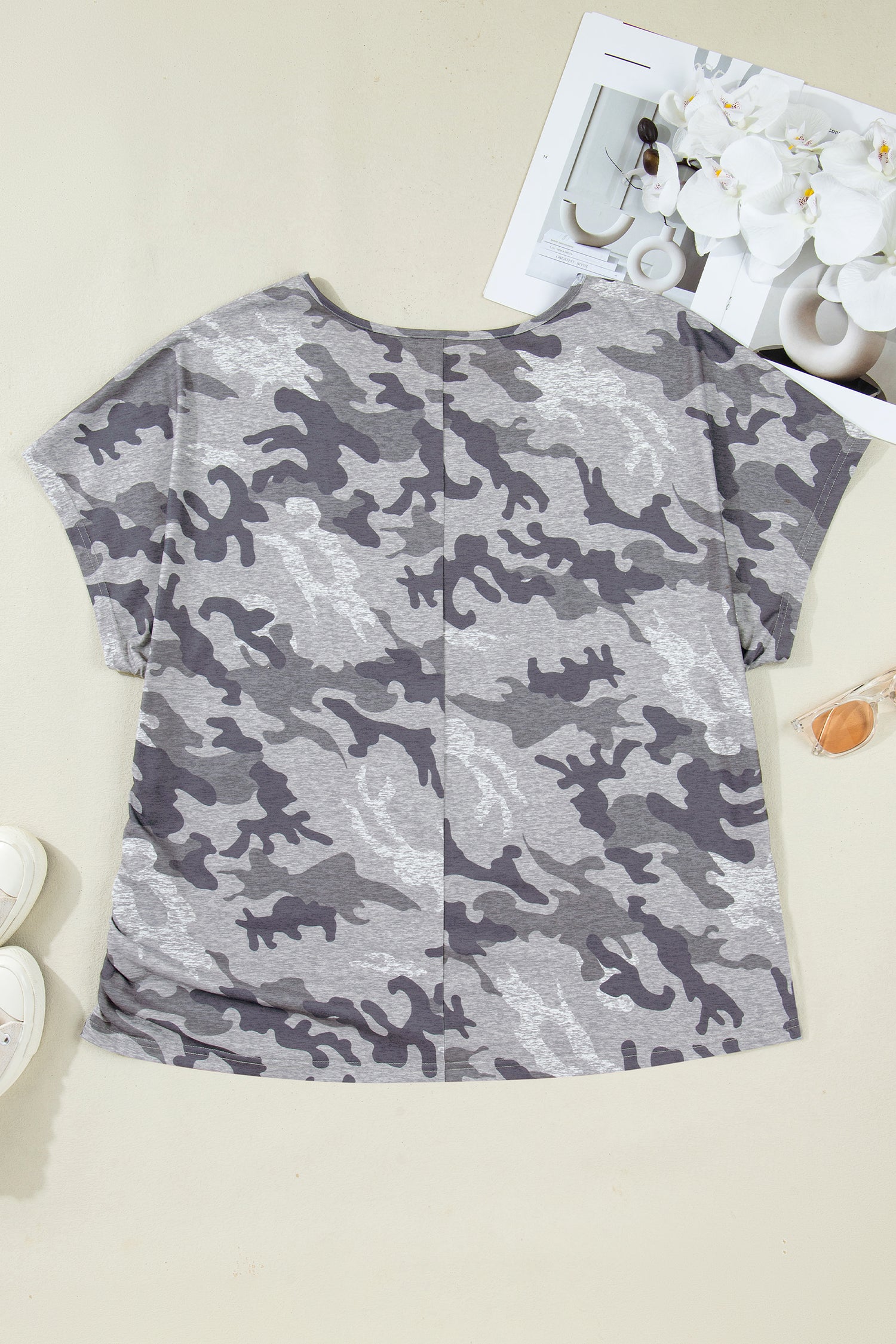 Grey Plus Size Camo Print Casual T Shirt