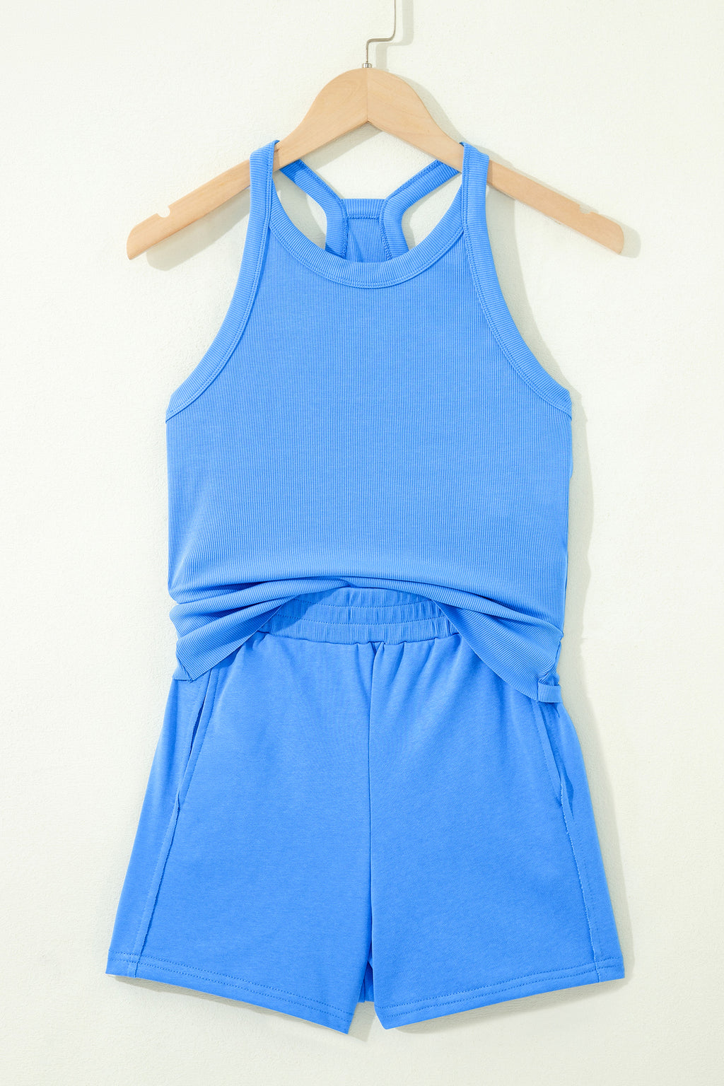 Slim Tank Top Elastic High Waist Shorts 2pcs Outfit