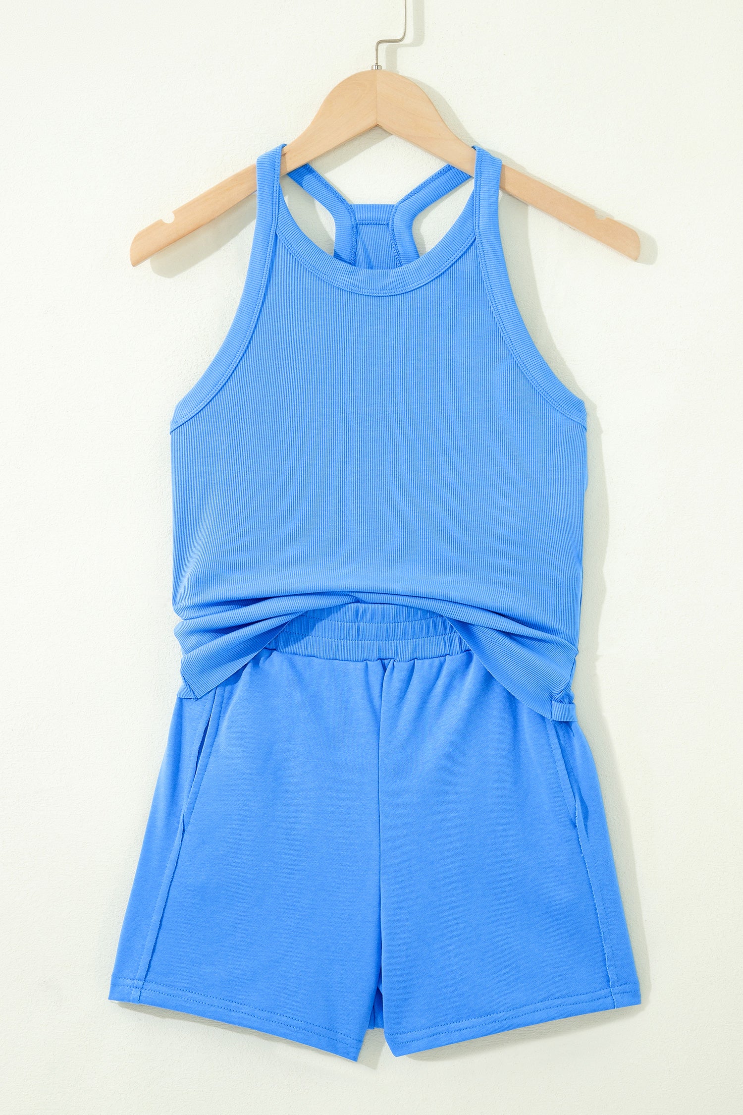 Slim Tank Top Elastic High Waist Shorts 2pcs Outfit