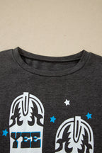 Carbon Grey YEE HAW Boots STATE OF MIND Fringed Sleeve Tee