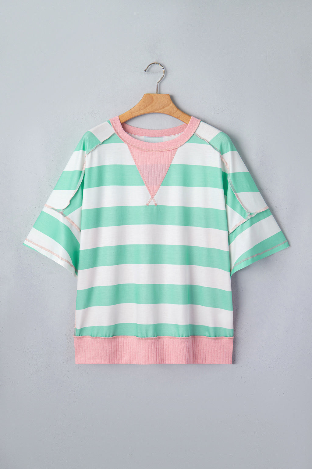 Striped Exposed Seam Ribbed Patchwork Oversized Tee