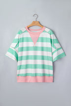 Striped Exposed Seam Ribbed Patchwork Oversized Tee