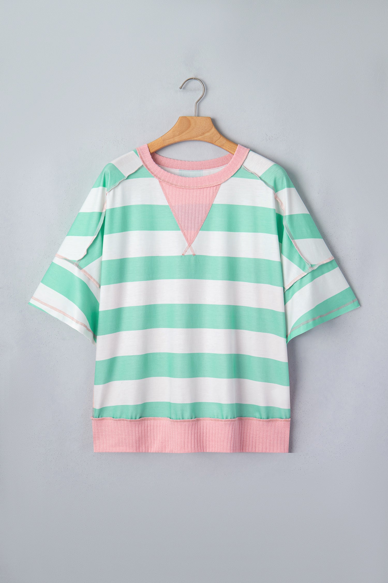 Striped Exposed Seam Ribbed Patchwork Oversized Tee