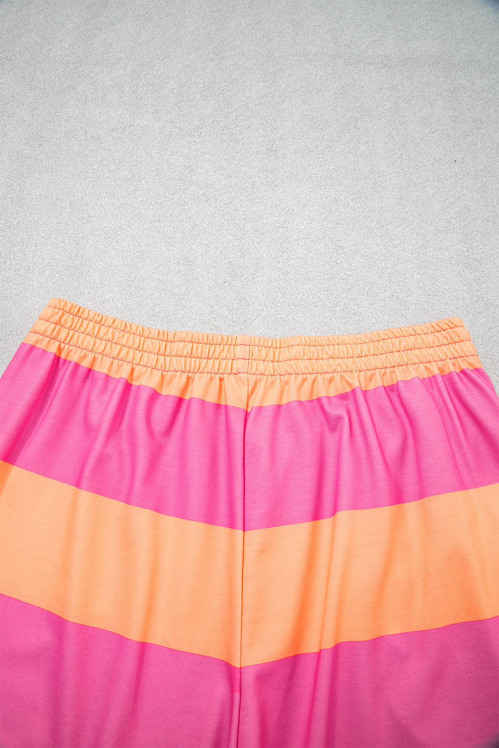 Seam Detail Half Zip Tee Casual Shorts 2pcs Set