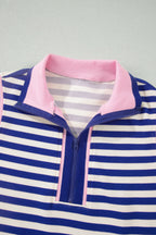 Textured Stripe Print Contrast Trim Zip Collar Sleeveless 2pcs Skort Set