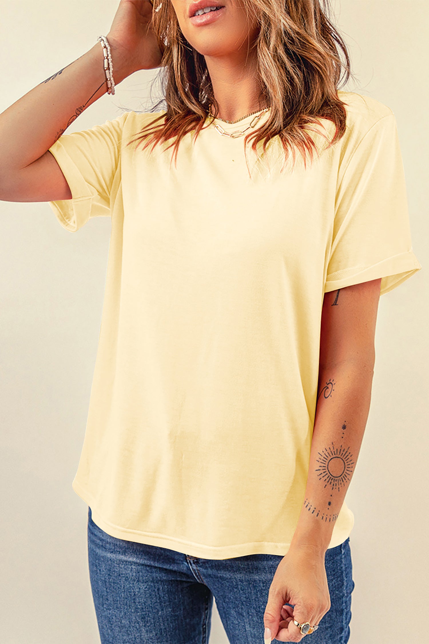 Casual Plain Crew Neck Tee