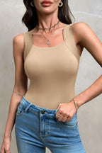Solid Colour Wide Strap Splicing Athleisure Tank Top