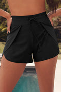 Solid Colour 2-in-1 Drawstring Elastic Waist Swim Shorts