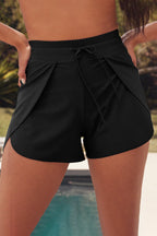 Solid Colour 2-in-1 Drawstring Elastic Waist Swim Shorts