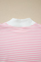 Pink Stripe Oversize Mock Neck Sweatshirt and Shorts Set