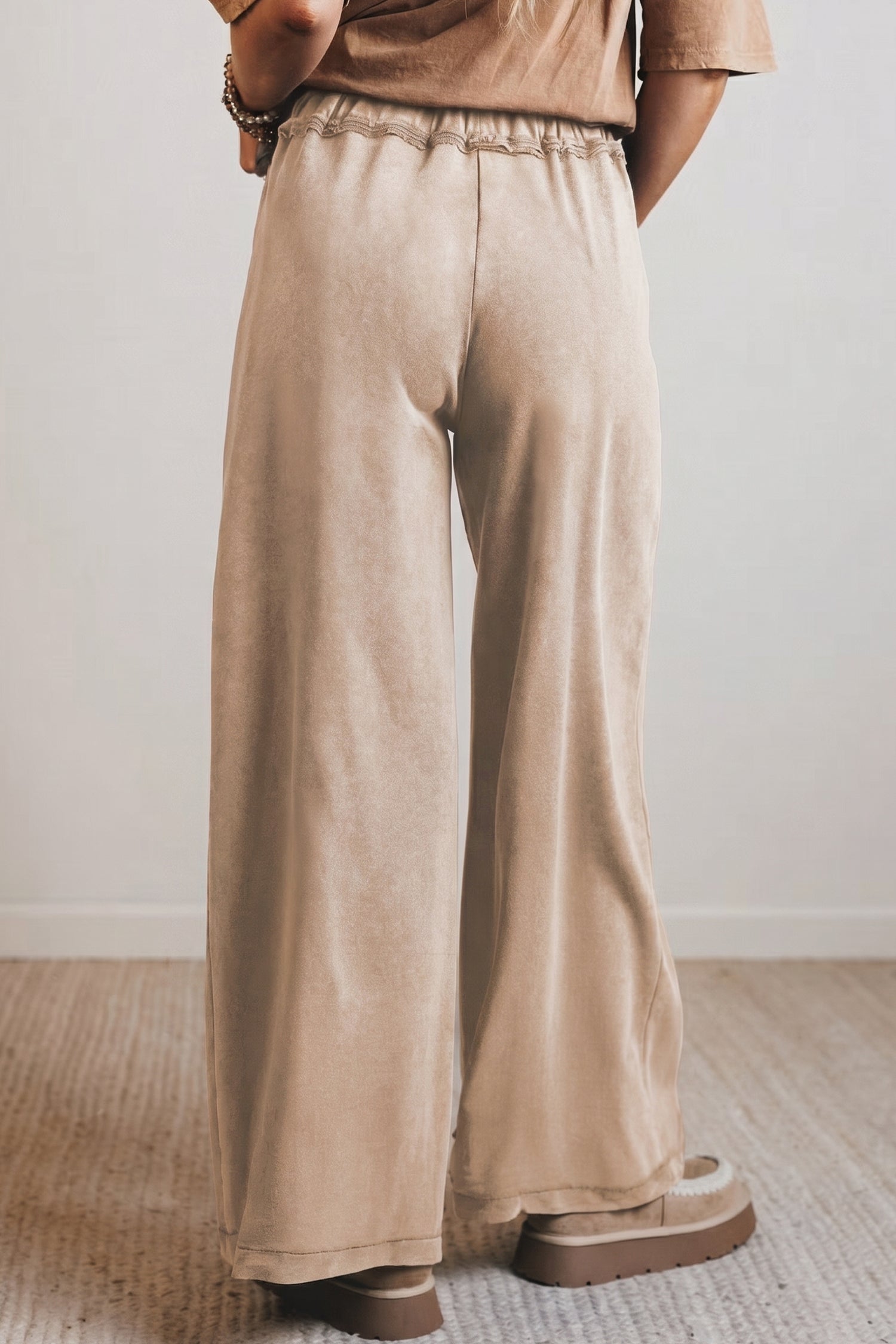 Smoke Grey Mineral Wash Drawstring Retro High Waist Wide Leg Western Pants