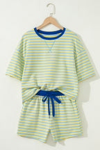 Striped Drop Shoulder Boxy Casual Terry Short Set