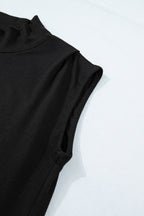 Solid Color High Neck Cap Sleeve Loose Top