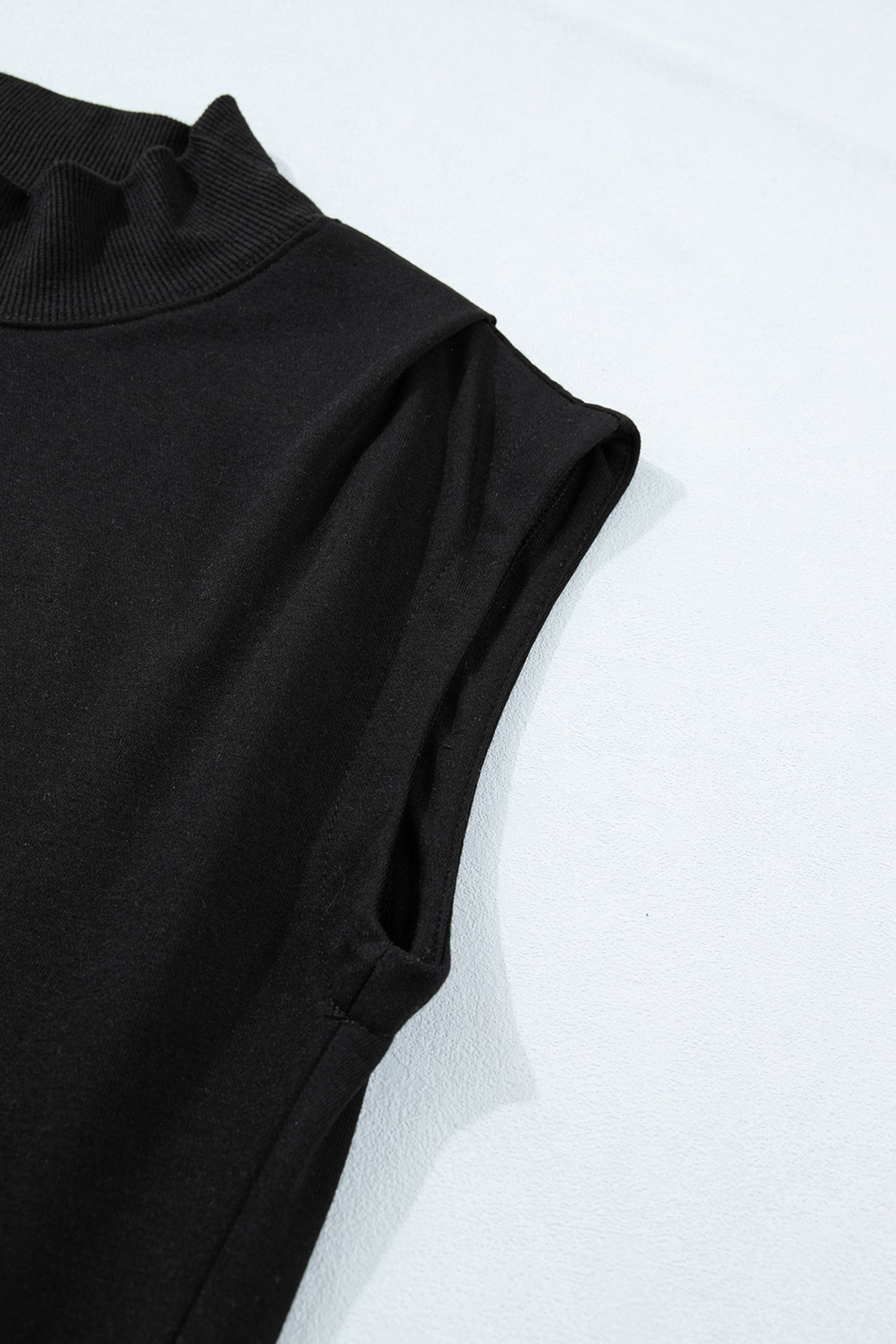 Solid Color High Neck Cap Sleeve Loose Top