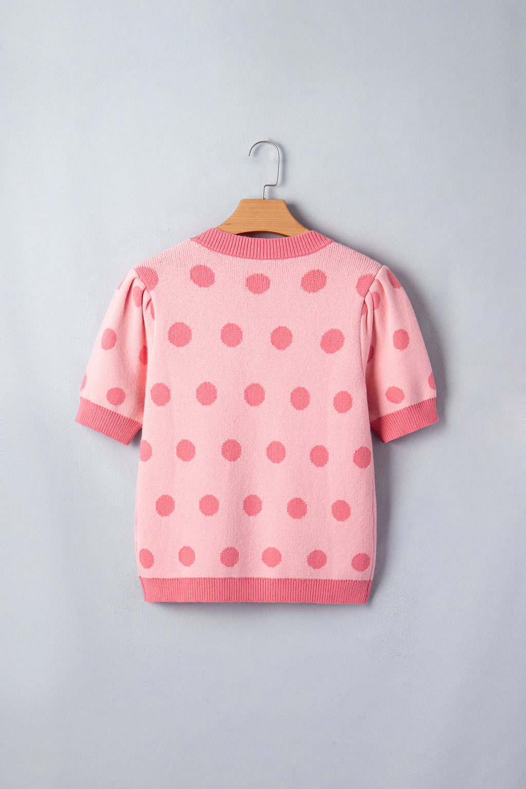 Polka Dot Puff Short Sleeve Sweater Top