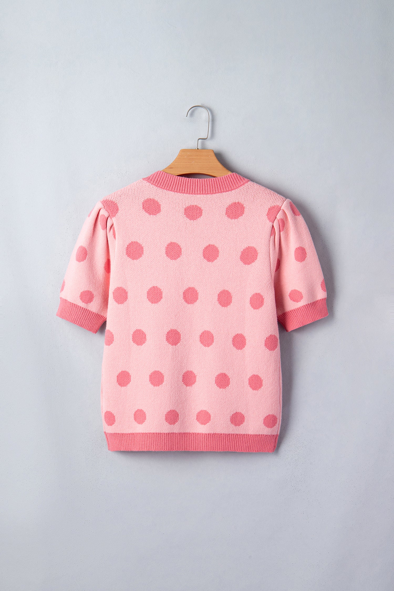 Polka Dot Puff Short Sleeve Sweater Top