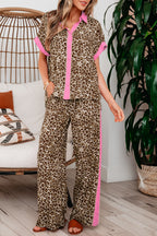 Contrast Trim Leopard Top and Pant Set