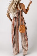 Yellow Stripe Square Neck Sleeveless Smocked Bodice Wide Leg Jumpsuit