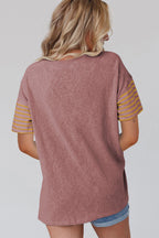 Color Block Striped Detail Loose T Shirt