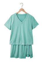 Mineral Wash V Neck Tee Matching Skort Set