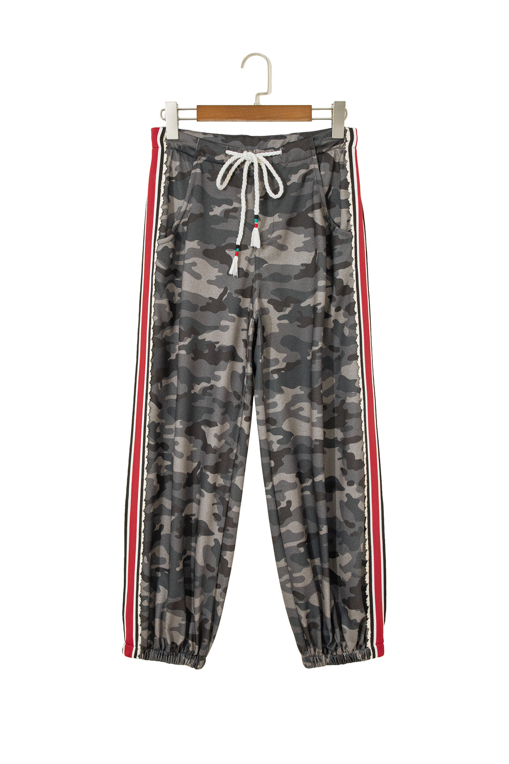 Camouflage Print Striped Side Panel Patchwork Drawstring Pants