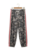 Camouflage Print Striped Side Panel Patchwork Drawstring Pants