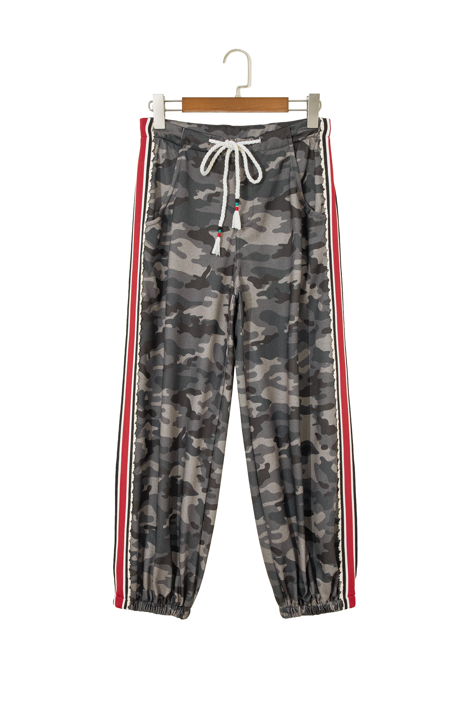 Camouflage Print Striped Side Panel Patchwork Drawstring Pants