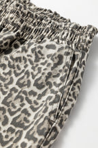 Brown Leopard Print Raw Hem Elastic Waist Loose Pull On Jeans