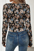 Black Floral Print Slim Long Sleeve T Shirt