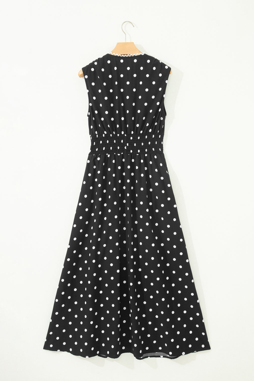 Polka Dot Print Contrast Trim V Neck Zip Up Sleeveless Dress