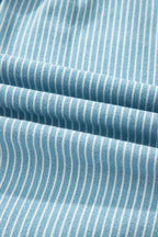 Sky Blue Stripe Cuffed Short Sleeve Button up Loose Shirt