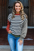 Striped Panels Colorblock Sleeve Chic Sweater