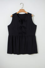 Plus Size Solid Color Bow Tie Peplum Tank Top