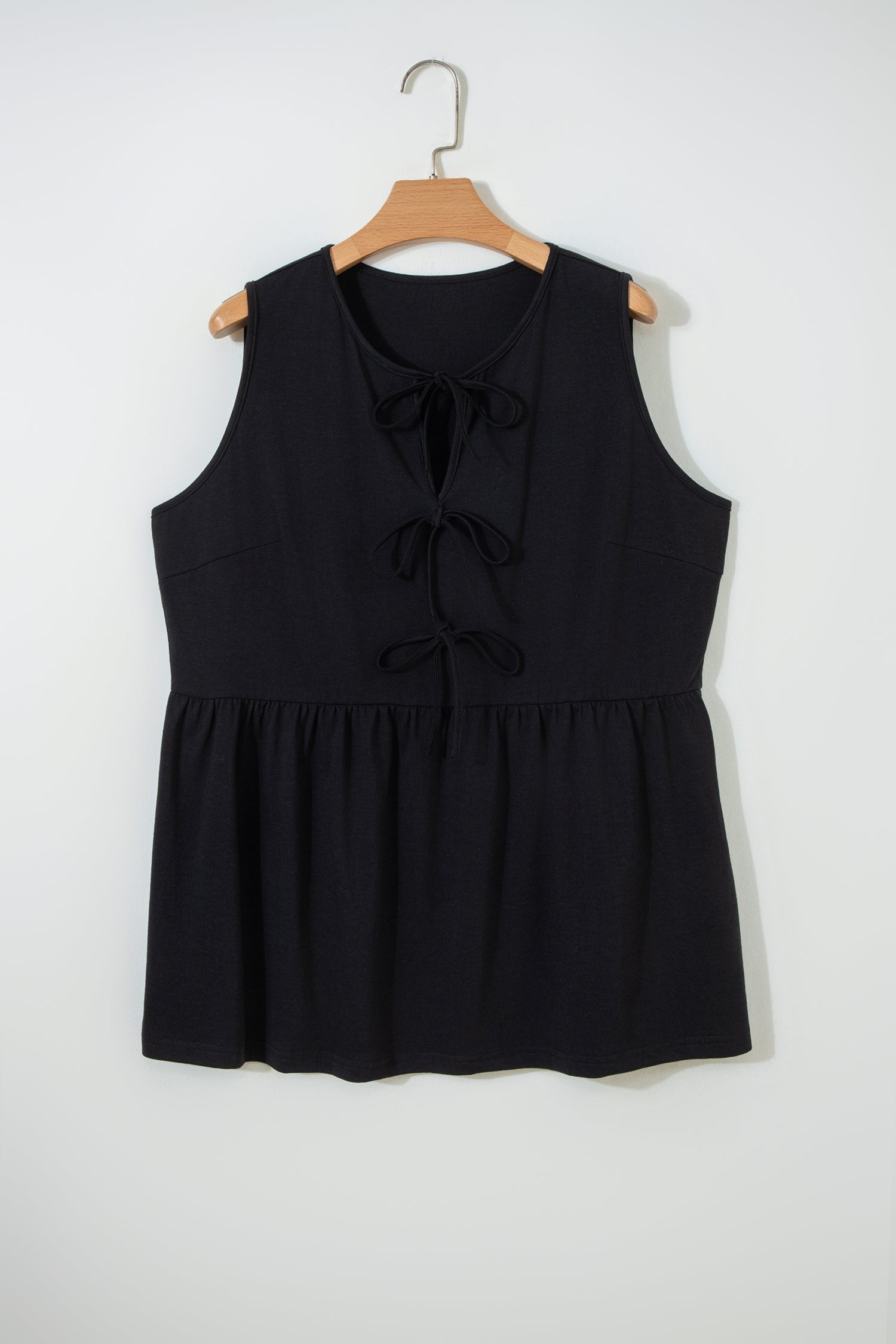 Plus Size Solid Color Bow Tie Peplum Tank Top