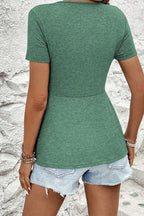 Twist Knot V Neck Short Sleeve Blouse