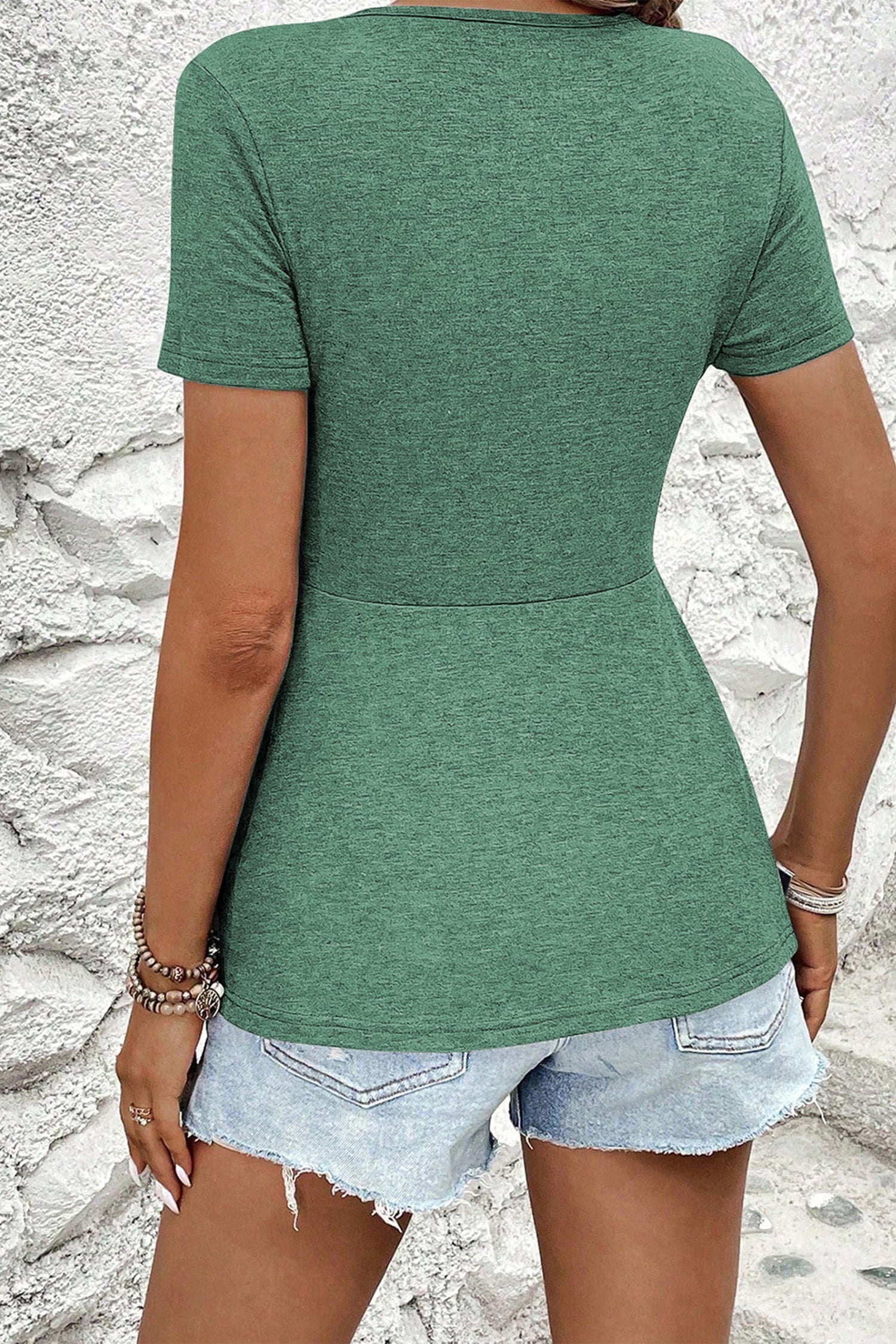 Twist Knot V Neck Short Sleeve Blouse