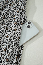 Beige Leopard Zip Front V Neck Cinched Waist Sleeveless Maxi Dress