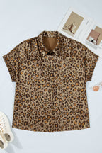 Gold Plus Size Leopard Print Short Sleeve Dolman Shirt