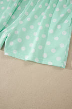Polka Dot Print Color Block Trim Mock Neck Short Set