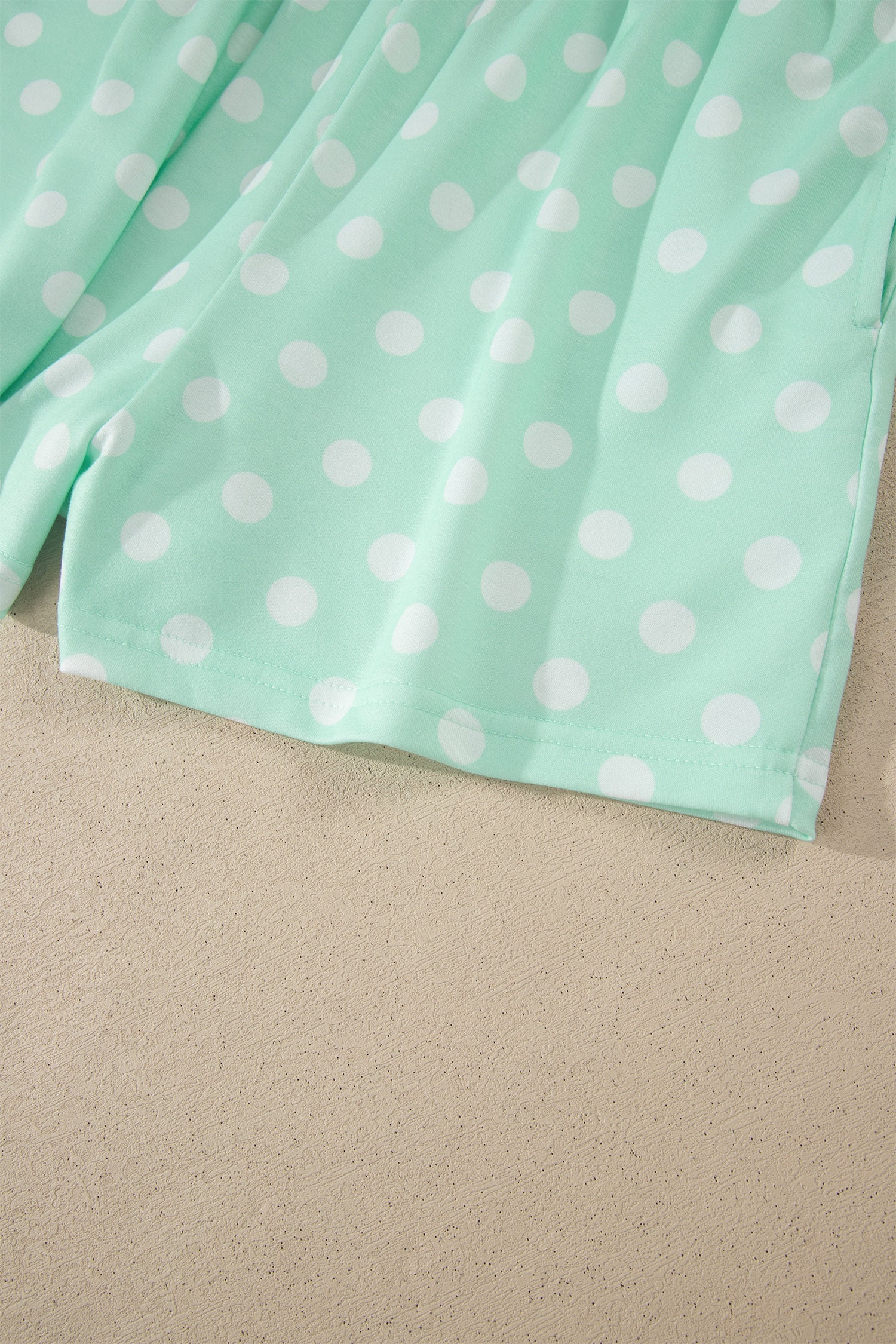 Polka Dot Print Color Block Trim Mock Neck Short Set