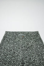 Grey Leopard Frayed Edge Wide Leg High Waist Jeans