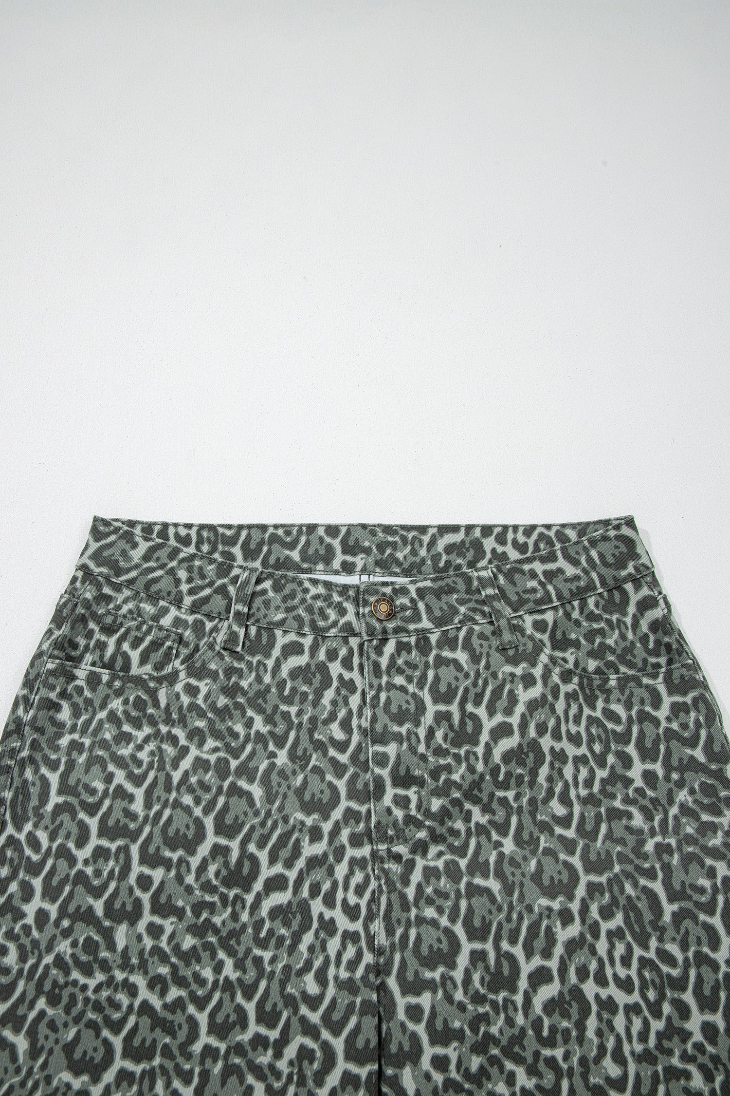 Grey Leopard Frayed Edge Wide Leg High Waist Jeans