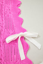 Pointelle Knit Patterned Scalloped Trim Short Sleeve Sweater