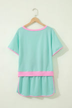 Color Block Edge Drop Shoulder T Shirt and Skort 2Pcs Set