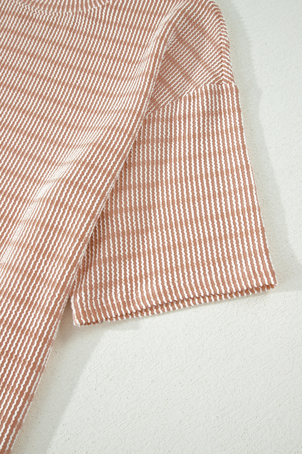 Striped Raised Rib Loose Tee Drawstring Elastic Waist 2pcs Short Set
