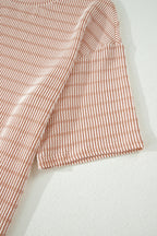 Striped Raised Rib Loose Tee Drawstring Elastic Waist 2pcs Short Set